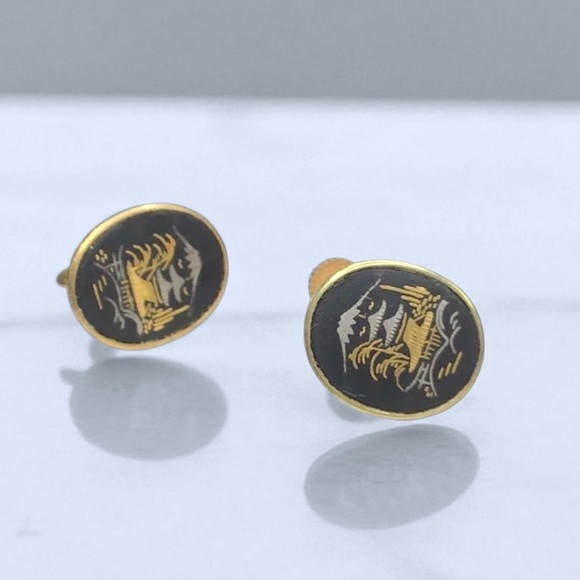 🌺Vintage 1940’s 24K Damascene Necklace & Earrings - Picture 3 of 15